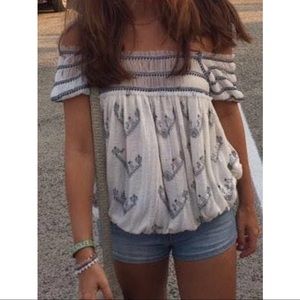 Free People Off the Shoulder Embroidered Top